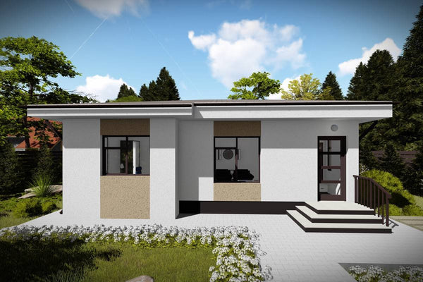 Proiect casa pe structura metalica amprenta 80 mp 081-086 - fațadă de casă imagine 5