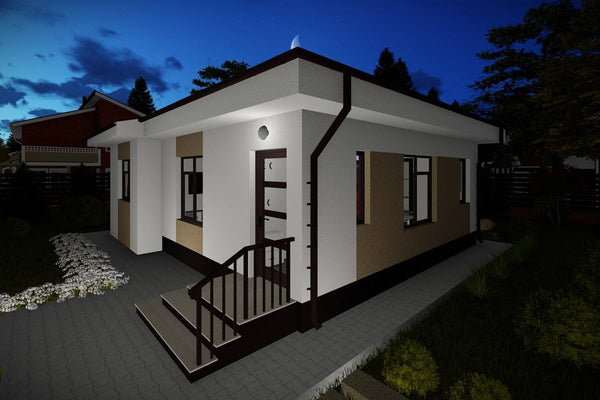 Proiect casa pe structura metalica amprenta 80 mp 081-086 - fațadă de casă imagine 9