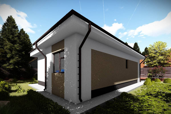Proiect casa pe structura metalica parter cu 3 camere 84 mp - model fatada imagine 3