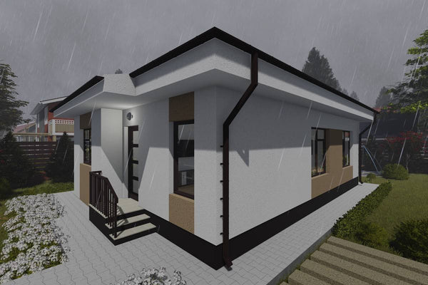 Proiect casa pe structura metalica parter cu 3 camere 84 mp - model fatada imagine 8