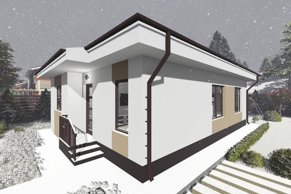 Proiect casa pe structura metalica parter cu 3 camere 84 mp - model fatada imagine 9