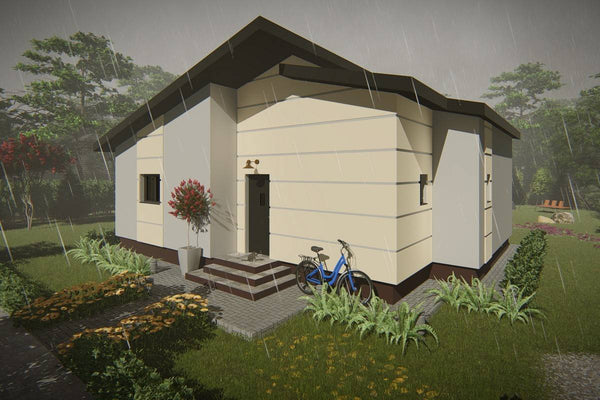 Proiect casa pe structura metalica mica de 110 mp 108-049 - fatada casei imagine 6