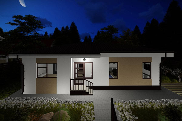 Proiect casa pe structura metalica moderna cu 3 camere 110mp - fatada casa alba imagine 9