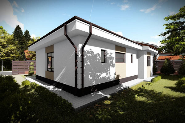 Proiect casa pe structura metalica moderna cu 3 camere 110mp - fatada casa alba imagine 10