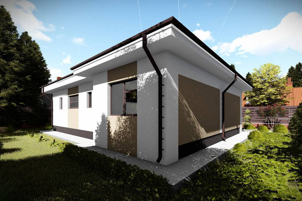 Proiect casa pe structura metalica moderna cu 3 camere 110mp - fatada casa alba imagine 5