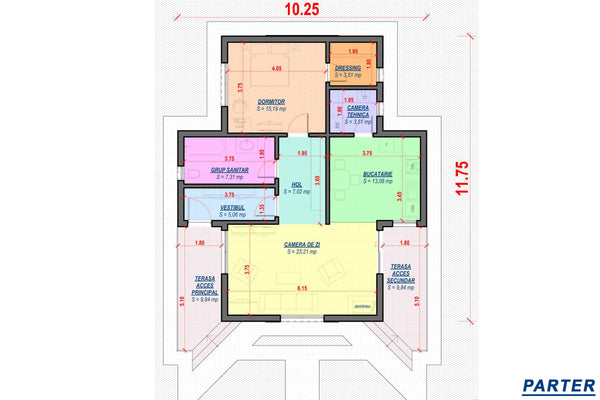 Proiect casa pe structura metalica 110 mp cu 2 camere 021 - plan casa parter