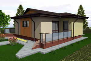 Proiect casa pe structura metalica 110 mp cu 2 camere 021 - fatada cu lemn imagine 2 thumbnail