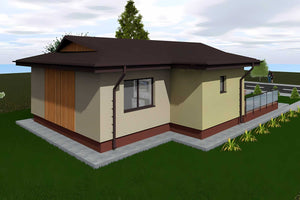 Proiect casa pe structura metalica 110 mp cu 2 camere 021 - fatada cu lemn imagine 4 thumbnail