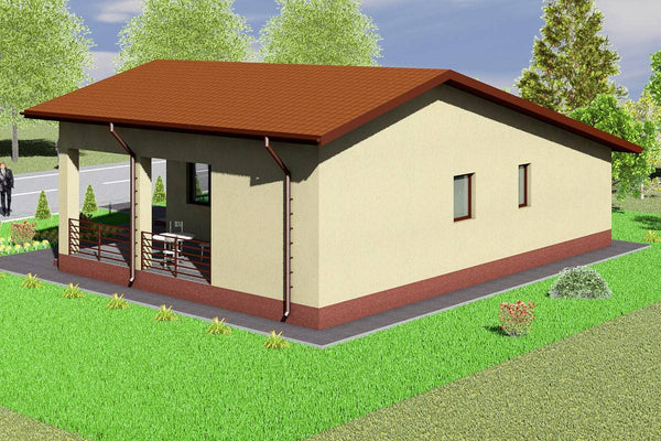 Proiect casa pe structura metalica cu terasa acoperita 115mp - fatada casei imagine 3