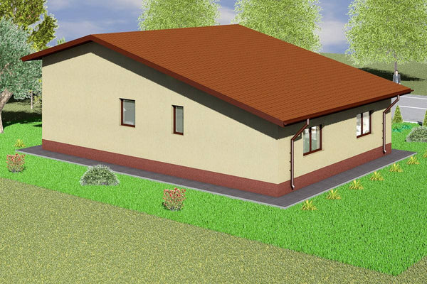Proiect casa pe structura metalica cu terasa acoperita 115mp - fatada casei imagine 5