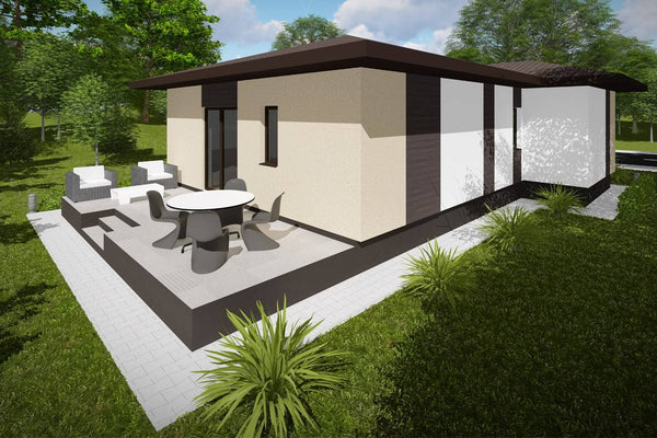 Proiect casa pe structura metalica moderna pe un nivel 120mp - fatada de casa exterior imagine 4