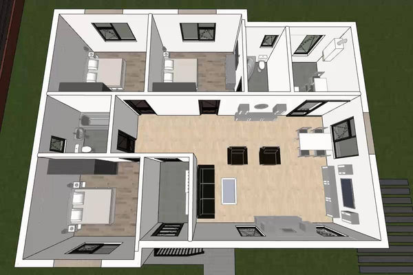 Proiect casa pe structura metalica 120 mp fara etaj 120-083 - plan de compartimentare pentru casa parter