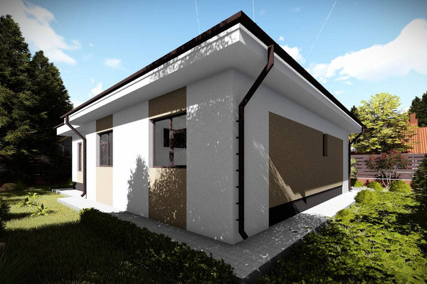 Proiect casa pe structura metalica 120 mp fara etaj 120-083 - fatada de casa moderna imagine 4