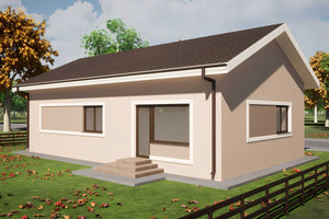 Proiect casa pe structura metalica 120 mp cu 3 dormitoare - fatada casei imagine 3 thumbnail