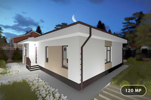 Proiect casa pe structura metalica 120 mp fara etaj 120-083 - fatada de casa moderna imagine 1 thumbnail
