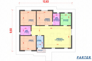 Proiect casa pe structura metalica 120 mp fara etaj 120-083 - plan de casa parter thumbnail