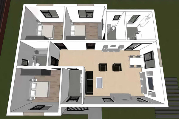 Proiect casa pe structura metalica 120 mp fara etaj 120-083 - compartimentare de casa moderna imagine 2