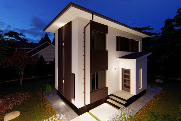 Proiect casa pe structura metalica cu etaj 120 mp 123-076 - fațada casei imagine 7