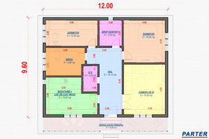 Proiect casa pe structura metalica 130 mp fara etaj 130-036 - plan casa la parter thumbnail