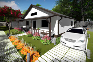 Proiect casa pe structura metalica 130 mp fara etaj 130-036 - fatada de casa alba imagine 4 thumbnail