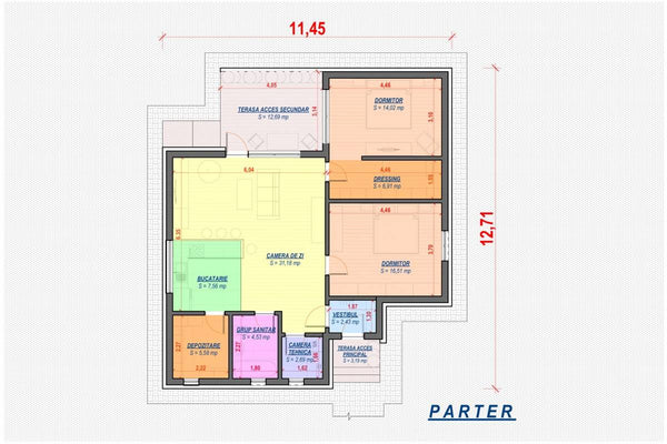 Proiect casa pe structura metalica moderna cu terasa 131-020 - plan parter
