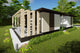 Proiect casa pe structura metalica fara etaj moderna 134-031 - fatada de casa cu lemn imagine 2