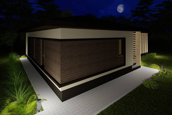 Proiect casa pe structura metalica fara etaj moderna 134-031 - fatada de casa cu piatra imagine 5