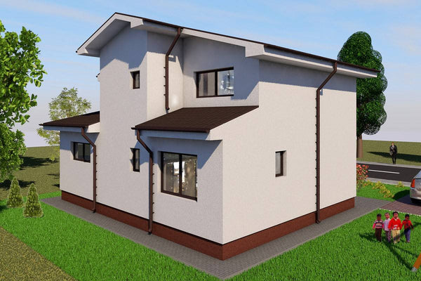 Proiect casa pe structura metalica cu mansarda 4 camere 013 - fațadă casă imagine 4
