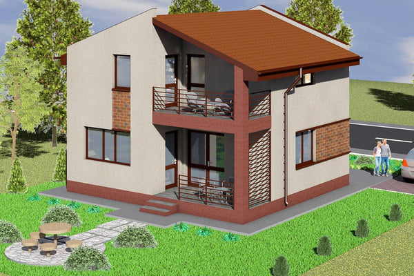 Proiect casa pe structura metalica cu etaj 2 dormitoare 001 - fatada de casa moderna imagine 4
