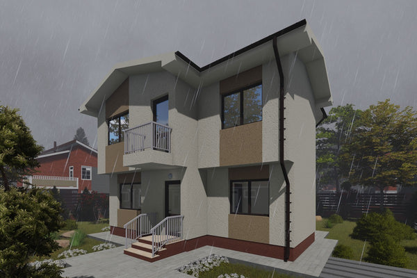 Proiect casa pe structura metalica moderna cu etaj 140 mp - fatada de casa exterior imagine 6