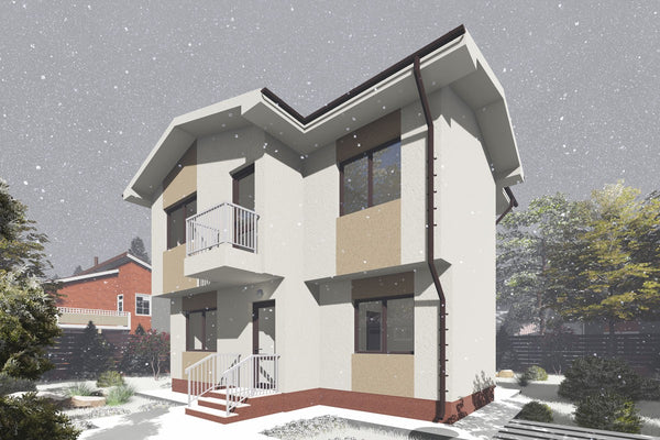 Proiect casa pe structura metalica moderna cu etaj 140 mp - fatada de casa exterior imagine 7
