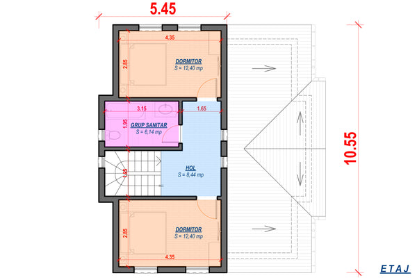 Proiect casa pe structura metalica 150 mp cu etaj 148-022 - plan etaj