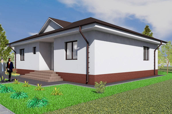 Proiect casa pe structura metalica parter cu 3 camere 160 mp - fatada de casa alba imagine 10