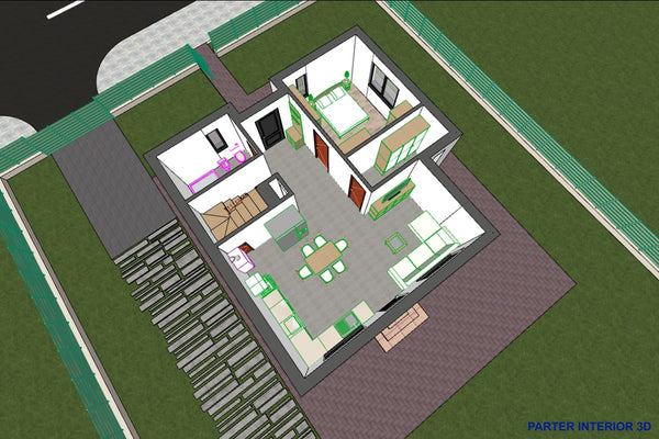 Proiect casa pe structura metalica moderna 4 dormitoare 092 - plan interior 3D parter