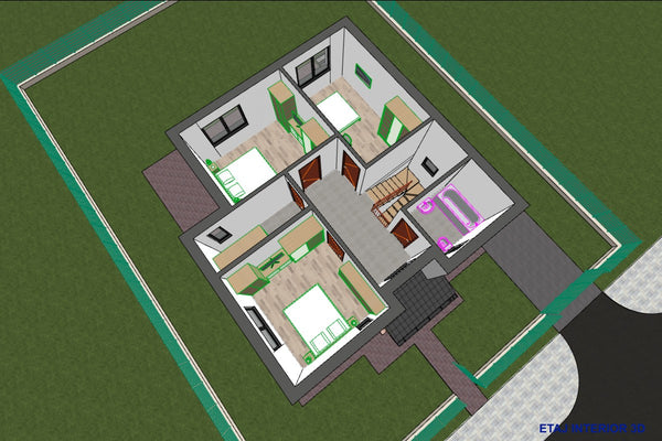 Proiect casa pe structura metalica moderna 4 dormitoare 092 - plan de compartimentare la etaj