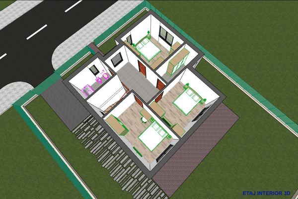 Proiect casa pe structura metalica moderna 4 dormitoare 092 - plan interior 3D etaj