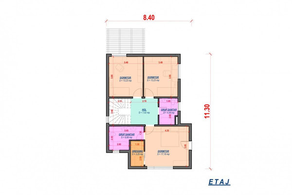 Proiect casa pe structura metalica cu etaj moderna 167-023 - plan etaj