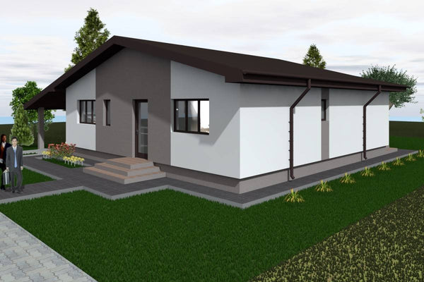 Proiect casa pe structura metalica cu terasa si garaj 178 mp - fatada de casa exterior imagine 3