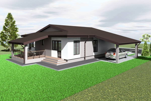 Proiect casa pe structura metalica cu terasa si garaj 178 mp - fatada de casa exterior imagine 2