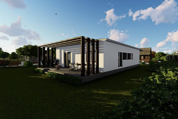 Proiect casa pe structura metalica parter 3 dormitoare 180mp - fațadă de casă imagine 4