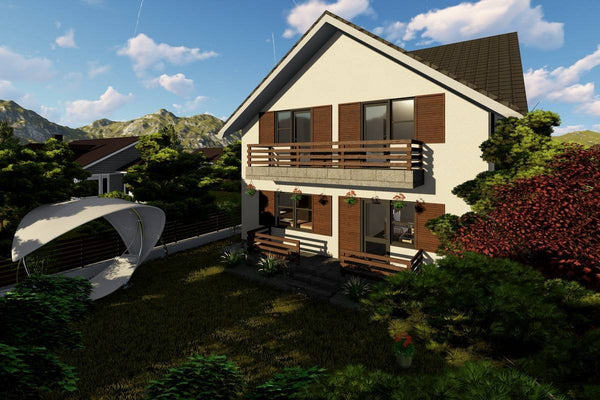 Proiect casa pe structura metalica cu etaj 180 mp 180-070 - model fatada imagine 5