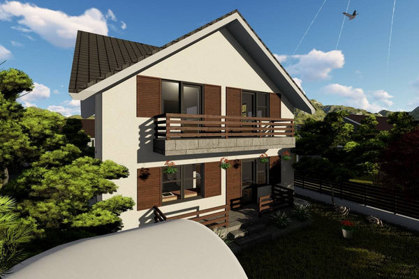 Proiect casa pe structura metalica cu etaj 180 mp 180-070 - model fatada imagine 4