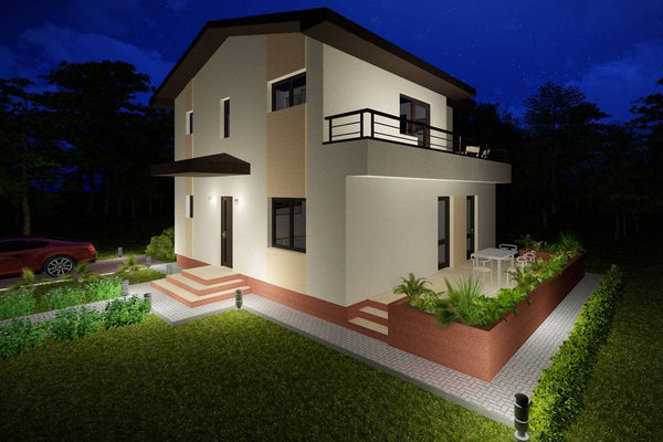 Proiect casa pe structura metalica 180 mp cu etaj 176-030 - fatada casa moderna imagine 5