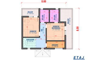 Proiect casa pe structura metalica 180 mp cu etaj 176-030 - plan etaj thumbnail