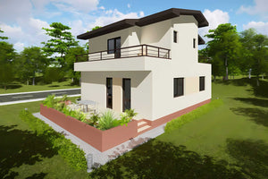Proiect casa pe structura metalica 180 mp cu etaj 176-030 - fatada casa moderna imagine 4 thumbnail