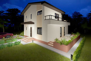 Proiect casa pe structura metalica 180 mp cu etaj 176-030 - fatada casa moderna imagine 7 thumbnail