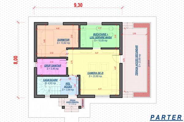 Proiect casa pe structura metalica 180 mp cu terasa 181-026 - fatada de casa alba plan parter