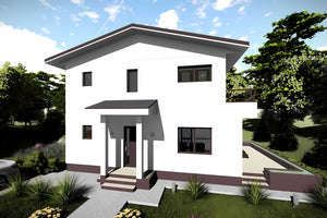 Proiect casa pe structura metalica 180 mp cu terasa 181-026 - fatada de casa alba imagine 4 thumbnail