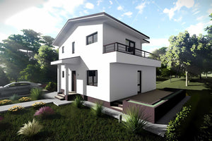 Proiect casa pe structura metalica 180 mp cu terasa 181-026 - fatada de casa alba imagine 5 thumbnail