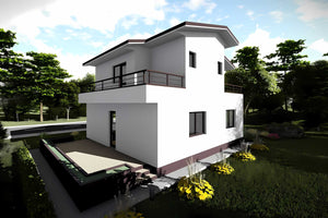 Proiect casa pe structura metalica 180 mp cu terasa 181-026 - fatada de casa alba imagine 7 thumbnail